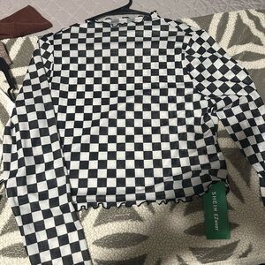 SHEIN Black and White Checkered Top
